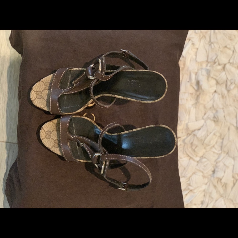 Gucci Brown Monogram Heels - Picture 9 of 15